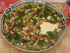 Okroshka with meat and kvass