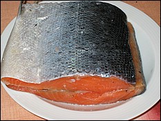 Salmon or lox salted at home.