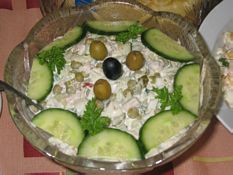 Potato Salad with green peas. (Olivie)