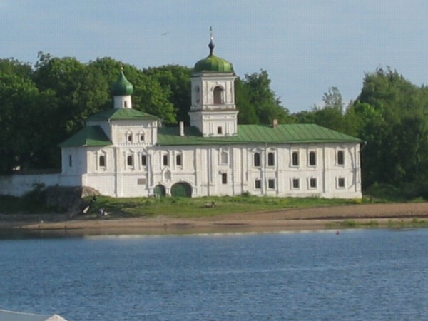 St. Stephan Church with the Holy Doors church in Russian Pskov city, in old Saviour Mirozhsky Monastery.