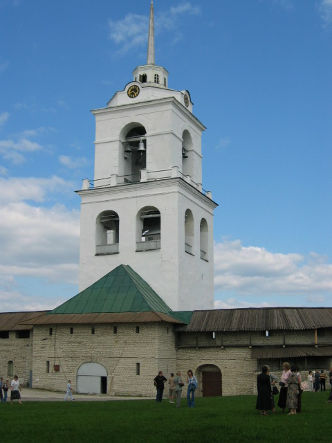 Belfry of Trinity Cathedral in Kremlin Pskov city